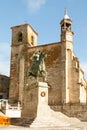 Trujillo main square with the Church of San Martin and the equestrian statue of Francisco Pizarro