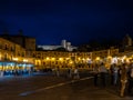 Trujillo, Spain - Oct 01, 2021: Nightly view of Plaza Mayor at Trujillo, Caceres, Extremadura in Spain