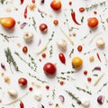 Seamless Tile of Overhead Photograph of A Variety of Vegetables and Spices - Generative AI