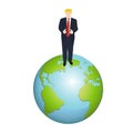 Trump on the earth globes on white background Royalty Free Stock Photo
