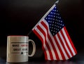 Trump make america great again coffee cup with little america flag in it