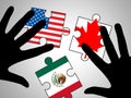 Trump Nafta Negotiation Deal With Canada And Mexico - 2d Illustration