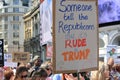 Trump Protest march London, July 13, 2018 : anti-Donald Trump placards