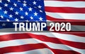 Trump 2020 reelection flag for midterm United States president USA and White House flag waving wind. Realistic White House