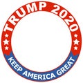 Trump 2020 round circle seal frame, Keep America Great red blue vote slogan, voting election for president, politics, political