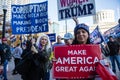 Trump Supporters Wave Signs at Passing Traffic at the Ohio Statehouse Royalty Free Stock Photo