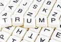 Trump text word crossword title caption label cover background. Alphabet letter toy blocks. White alphabetical letters.