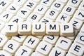 Trump text word crossword title caption label cover background. Alphabet letter toy blocks. White alphabetical letters.