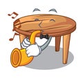 With trumpet cartoon wooden dining table in kitchen