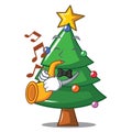 With trumpet Christmas tree character cartoon Royalty Free Stock Photo