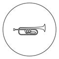 Trumpet Clarion music instrument icon in circle round outline black color vector illustration flat style image