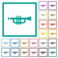 Trumpet flat color icons with quadrant frames