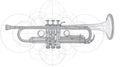 Trumpet Blueprint Detailed Technical Drawing of Brass Instrument Royalty Free Stock Photo