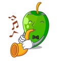 With trumpet green mango in the cartoon shape