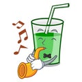 With trumpet green smoothie mascot cartoon