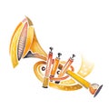 Trumpet - Handmade drawing with watercolour, modern, original, creative, music instrument, trumpet music