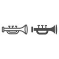 Trumpet line and glyph icon, musical and instrument, bugle sign, vector graphics, a linear pattern