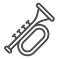 Trumpet line icon. Brass musical instrument with flared bell outline style pictogram on white background. Patrick day