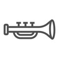 Trumpet line icon, musical and instrument, bugle sign, vector graphics, a linear pattern on a white background.