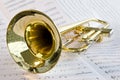 Trumpet lying on sheet music Royalty Free Stock Photo