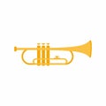 Trumpet musical instrument. Classical jazz music instrument. Brass instrument concept with cartoon design. Flat style golden icon