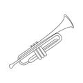 Trumpet musical instrument, wind instrument for orchestra, jazz equipment vector outline illustration for design