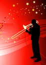 Trumpet Musician on Abstract Red Background