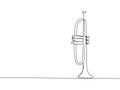 Trumpet one line art. Continuous line drawing of musical, classical, trumpet, classic, audio, melody, acoustic, music