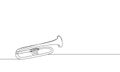 Trumpet one line art. Continuous line drawing of musical, classical, trumpet, classic, audio, melody, acoustic, music