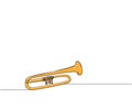 Trumpet one line color art. Continuous line drawing of musical, classical, trumpet, classic, audio, melody, acoustic