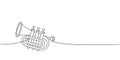 Trumpet one line continuous drawing. Musical instruments continuous one line illustration. Vector minimalist linear Royalty Free Stock Photo