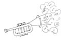 A musical trumpet plays music