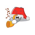 With trumpet santa hat character shaped in cartoon