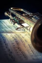 Trumpet on sheet music Royalty Free Stock Photo