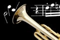 Trumpet and sheet of music. Royalty Free Stock Photo