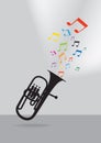 Trumpet silhouette on gray background