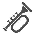 Trumpet solid icon. Brass musical instrument with flared bell glyph style pictogram on white background. Patrick day and Royalty Free Stock Photo