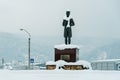 Trumpet statue in entrance of Guca, Serbia Royalty Free Stock Photo