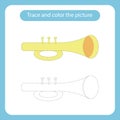 Trumpet toy with simple shapes. Trace and color the picture Royalty Free Stock Photo