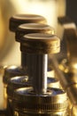Trumpet valves brass in a line with differential focus Royalty Free Stock Photo