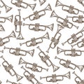 Trumpet wind musical instrument for orchestra seamless pattern Royalty Free Stock Photo