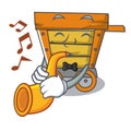 With trumpet wooden trolley mascot cartoon