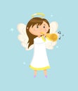 Angel with Trumpet, Angelic Girl with Wings Halo