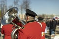 Trumpeter of military band. Wind instrument. Music performance