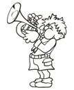 Trumpeter, cartoon, black and white illustration, vector