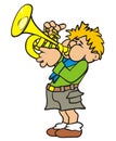 Trumpeter, boy, man, cartoon, colour vector illustration