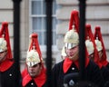 Trumpeters of the Royal Guard get ready to march during traditional Changing of the Guards ceremony at Buckingham Palace.