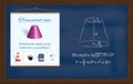 Truncated cone. Geometric figure and formulas for calculating its surface area and volume drawn in chalk on chalkboard