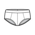 Trunk briefs underwear technical fashion illustration with elastic waistband, Athletic-style skin-tight. Flat Underpants