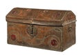 Trunk chest redish brown leather covered brass studed old antique Royalty Free Stock Photo